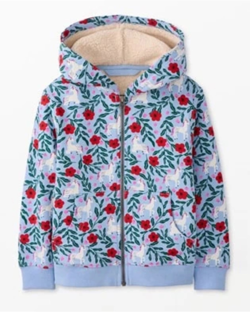 Hanna Andersson sherpa fleece lined hoodie with unicorn and flowers